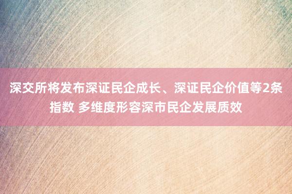 深交所将发布深证民企成长、深证民企价值等2条指数 多维度形容深市民企发展质效