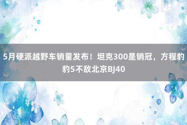 5月硬派越野车销量发布！坦克300是销冠，方程豹豹5不敌北京BJ40