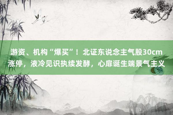 游资、机构“爆买”！北证东说念主气股30cm涨停，液冷见识执续发酵，心扉诞生端景气主义