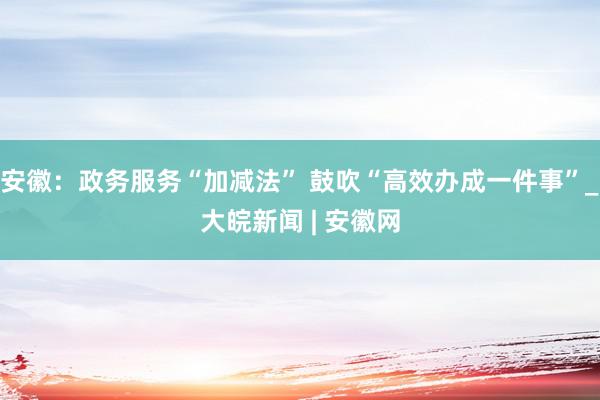 安徽：政务服务“加减法” 鼓吹“高效办成一件事”_大皖新闻 | 安徽网